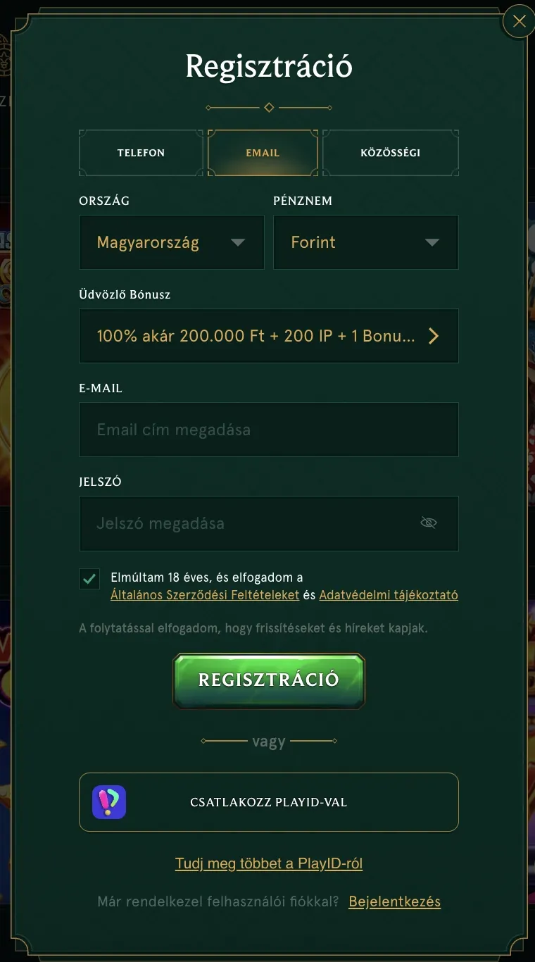 Casinia kaszinó regisztráció